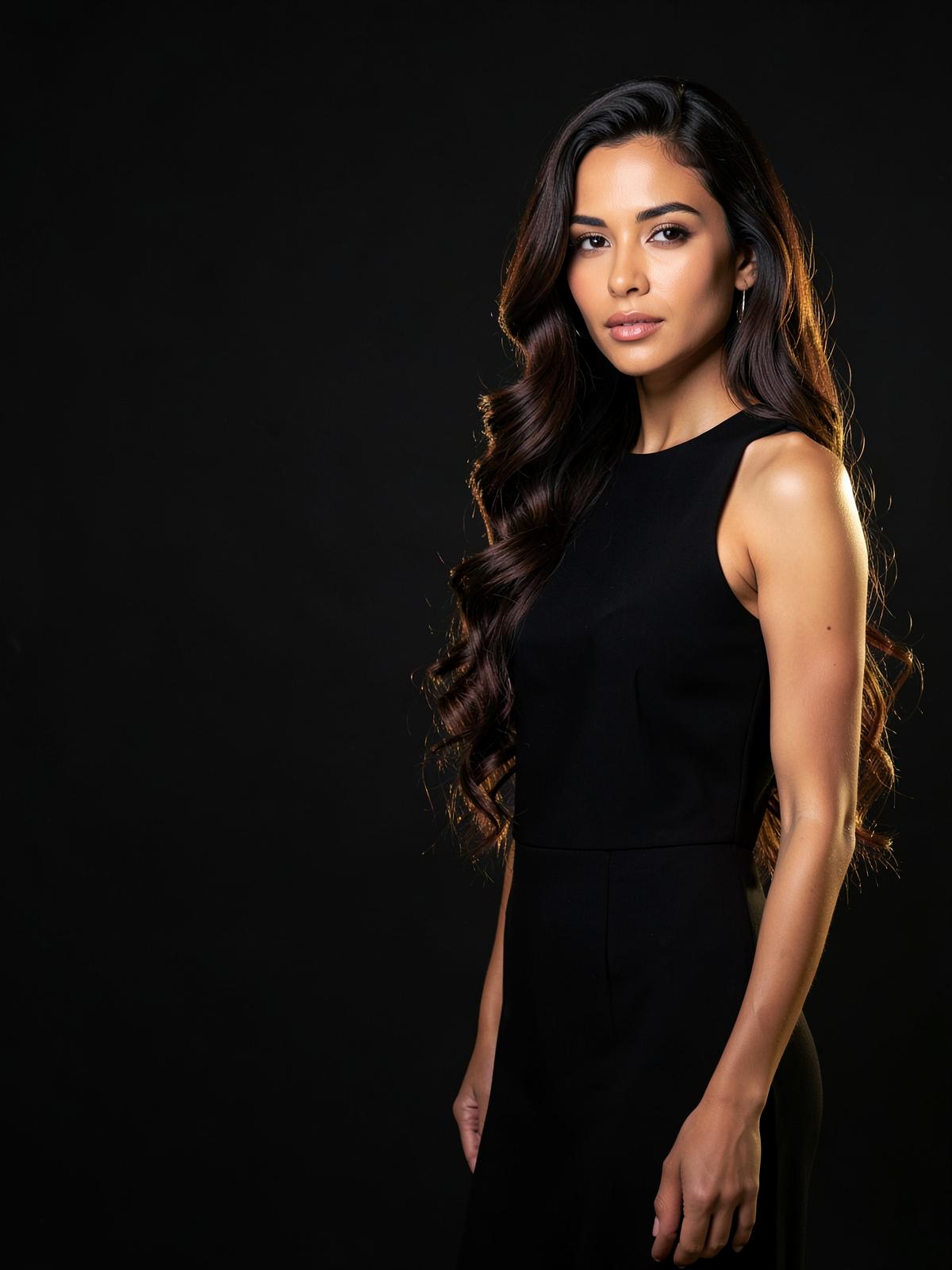 Modelo latina usando cabelo castanho longo e cacheado da LUMÉ HAIR